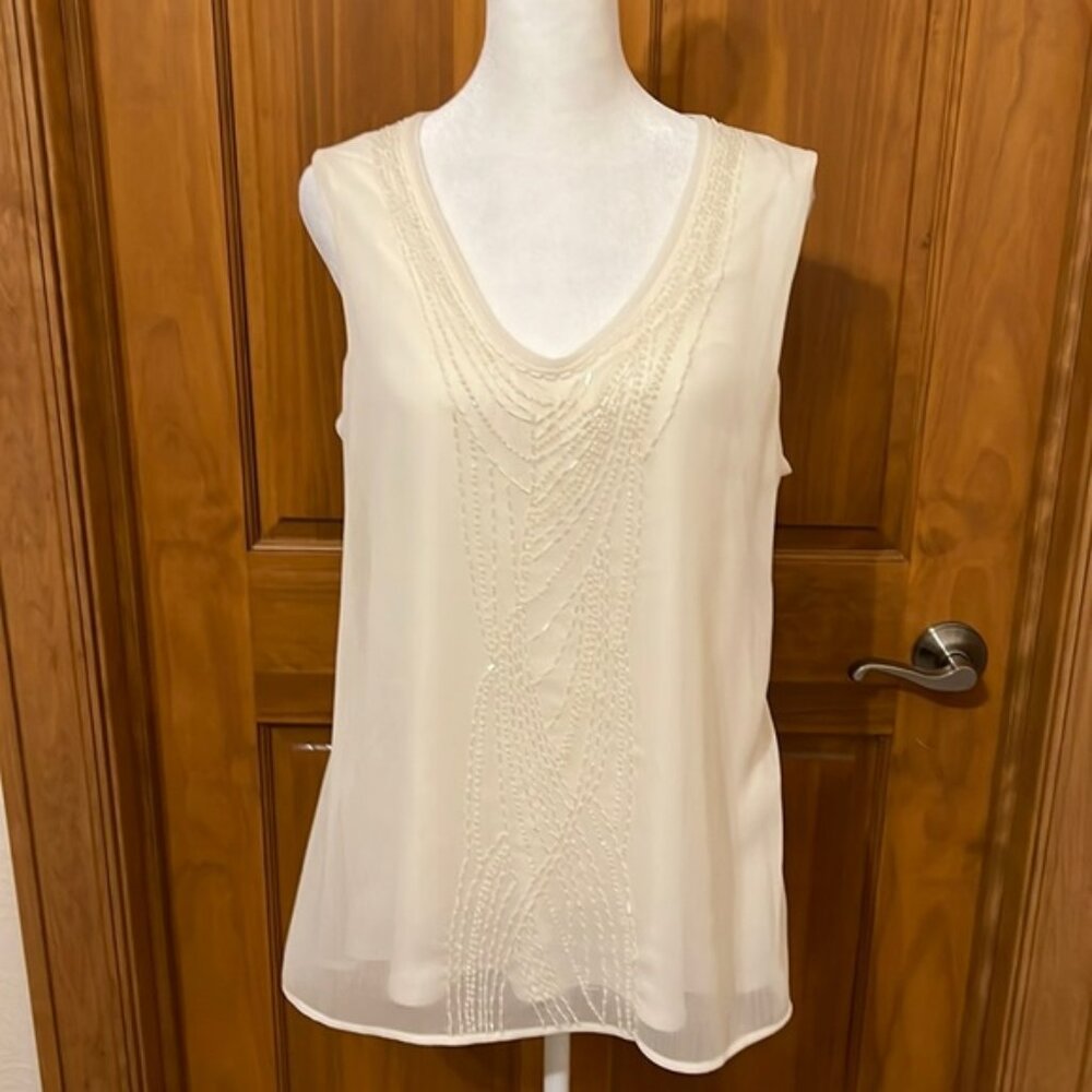 Coldwater Creek Cream Beaded Tank Size L
